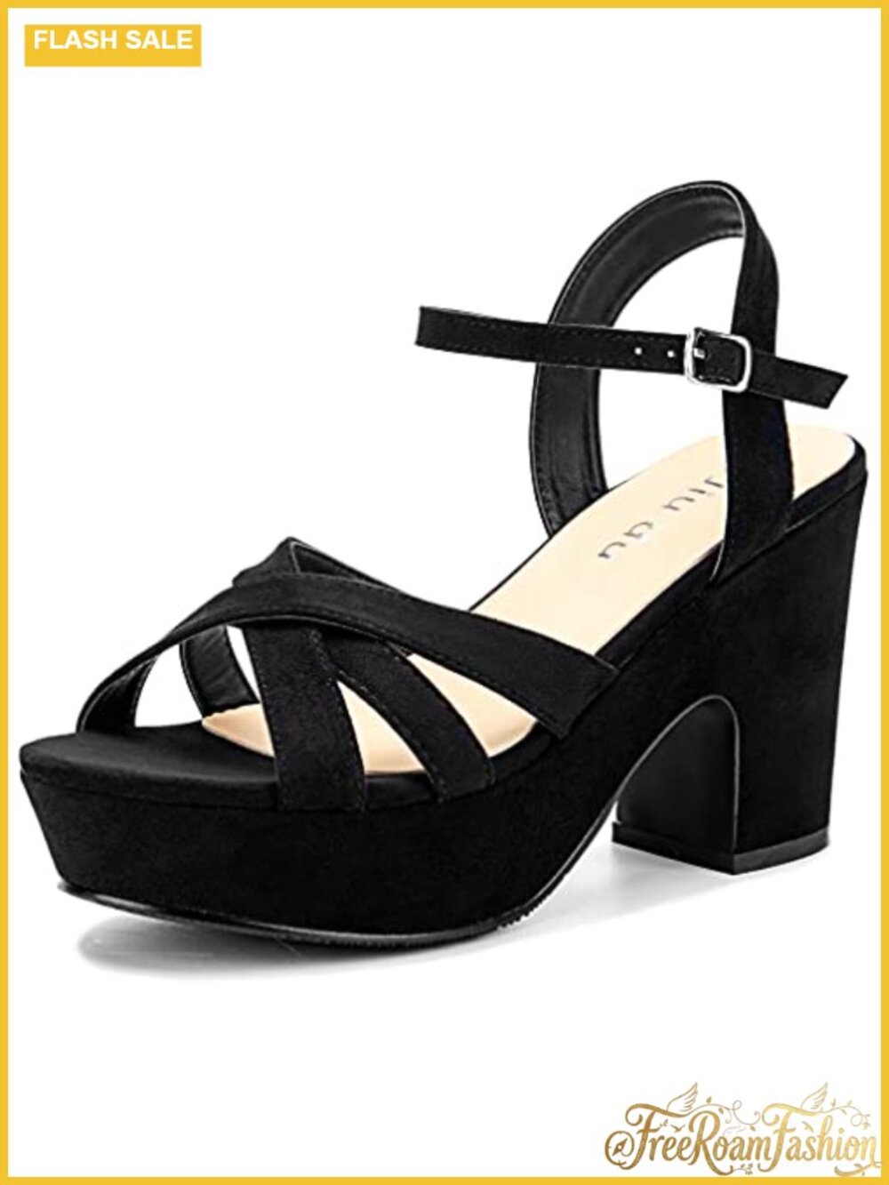 Platform Wedge Sandals Chunky Block Heel Ankle Strap Peep Toe Faux Suede